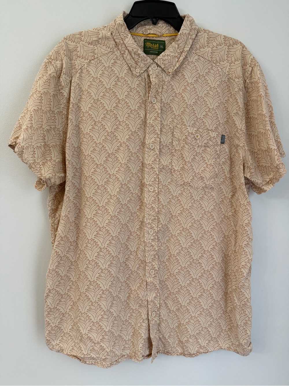 Marsh Wear Shirt Mens XL Beige Palm Leaf Print Button Front 100% Lyocell Short S